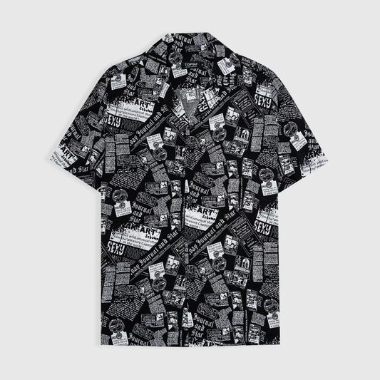 Men's Black Newspaper Print Shirt
